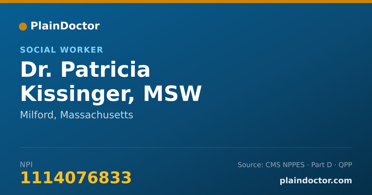 Shareable card for Patricia Kissinger, MSW - Social Worker, Milford, MA