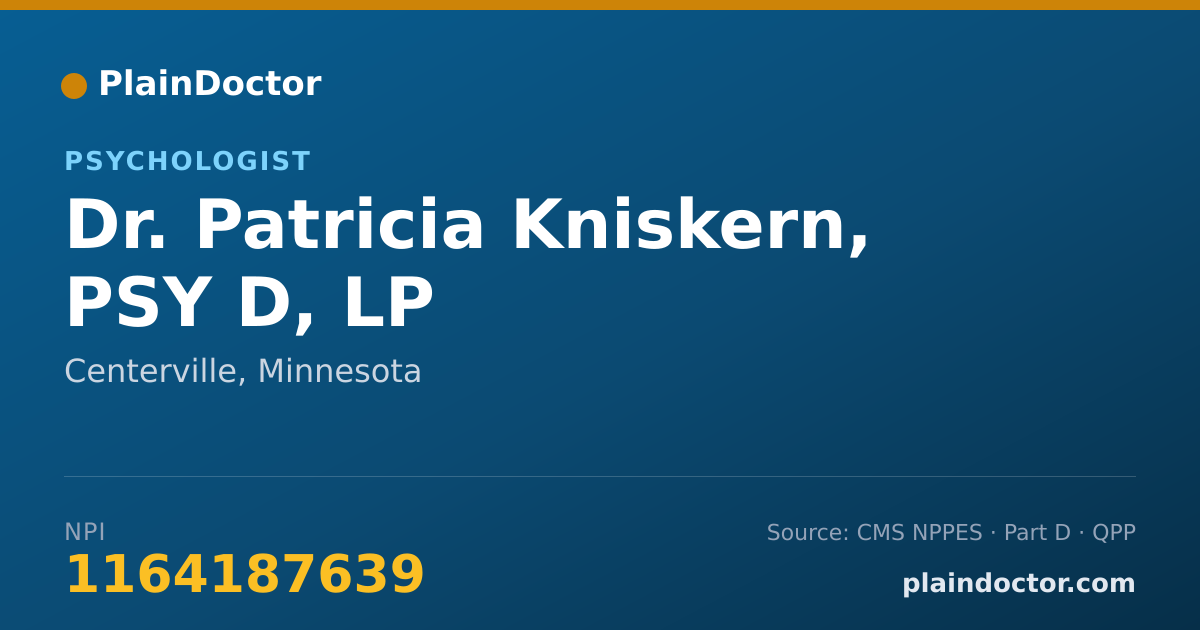 Shareable card for Patricia Kniskern, PSY D, LP - Psychologist, Centerville, MN
