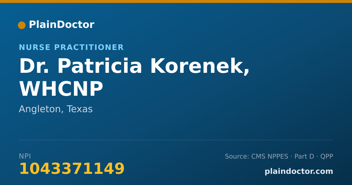 Shareable card for Patricia Korenek, WHCNP - Nurse Practitioner, Angleton, TX
