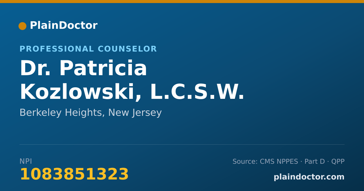 Shareable card for Patricia Kozlowski, L.C.S.W. - Professional Counselor, Berkeley Heights, NJ