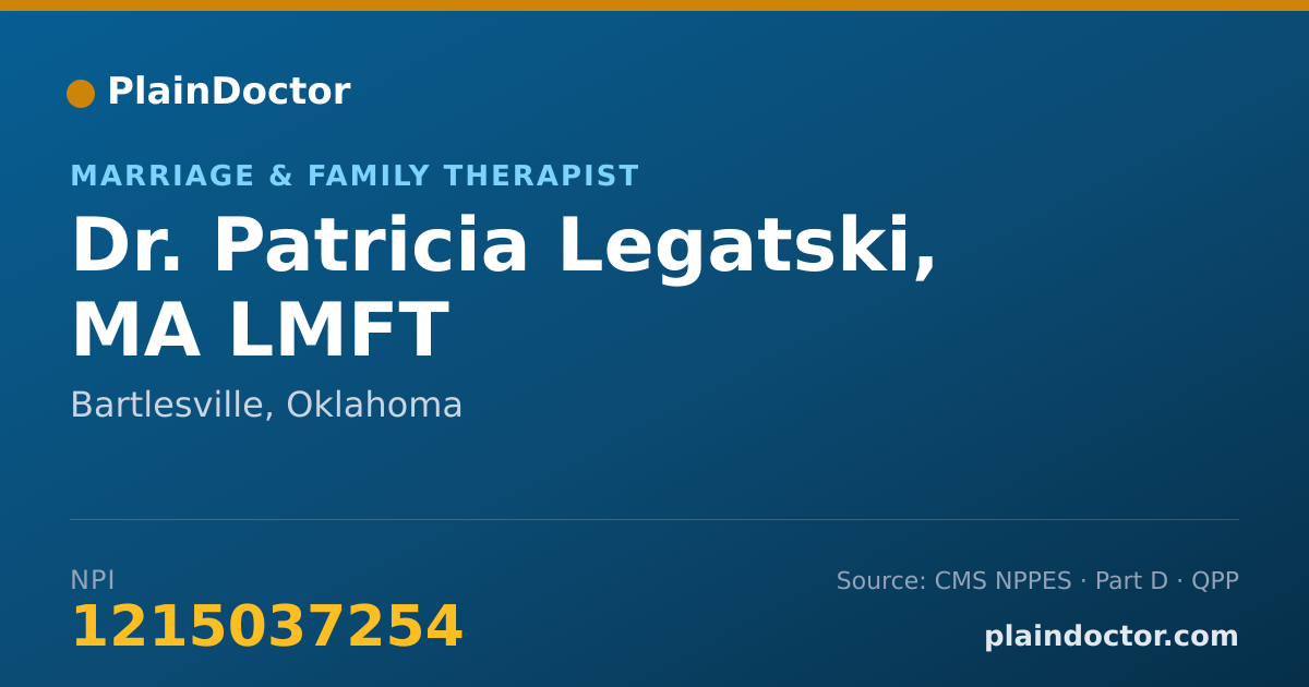 Shareable card for Patricia Legatski, MA LMFT - Marriage & Family Therapist, Bartlesville, OK
