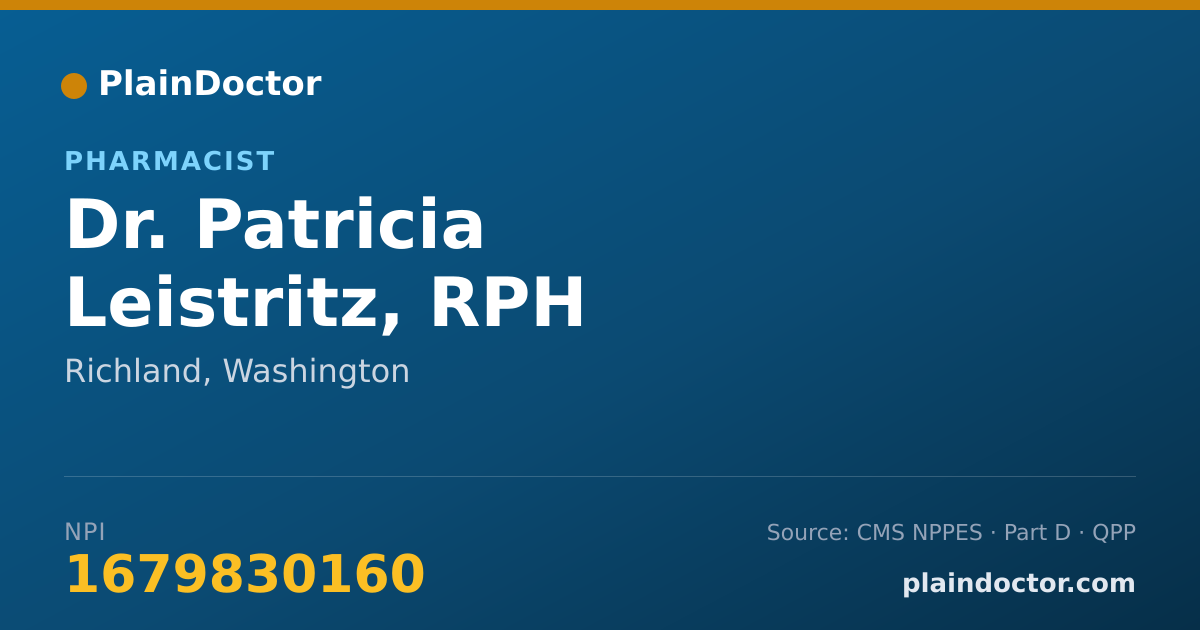 Shareable card for Patricia Leistritz, RPH - Pharmacist, Richland, WA
