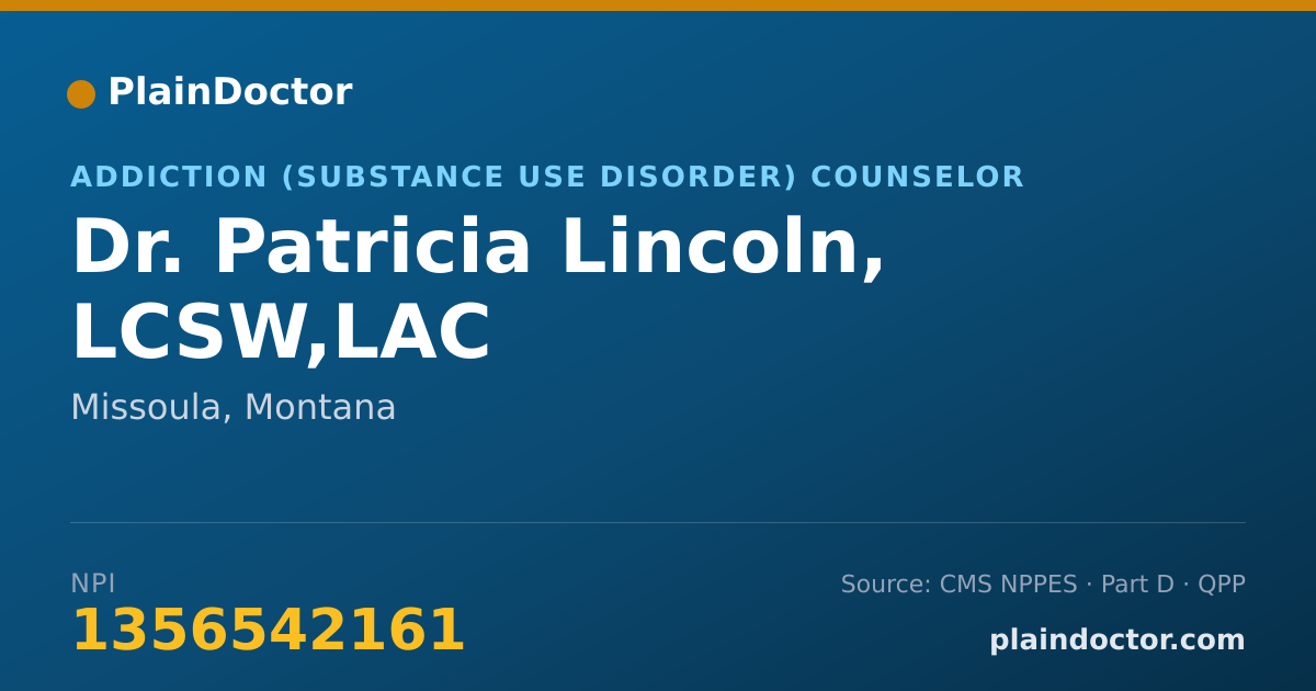 Shareable card for Patricia Lincoln, LCSW,LAC - Addiction (Substance Use Disorder) Counselor, Missoula, MT