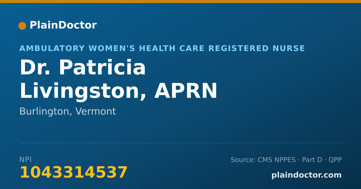Shareable card for Patricia Livingston, APRN - Ambulatory Women's Health Care Registered Nurse, Burlington, VT
