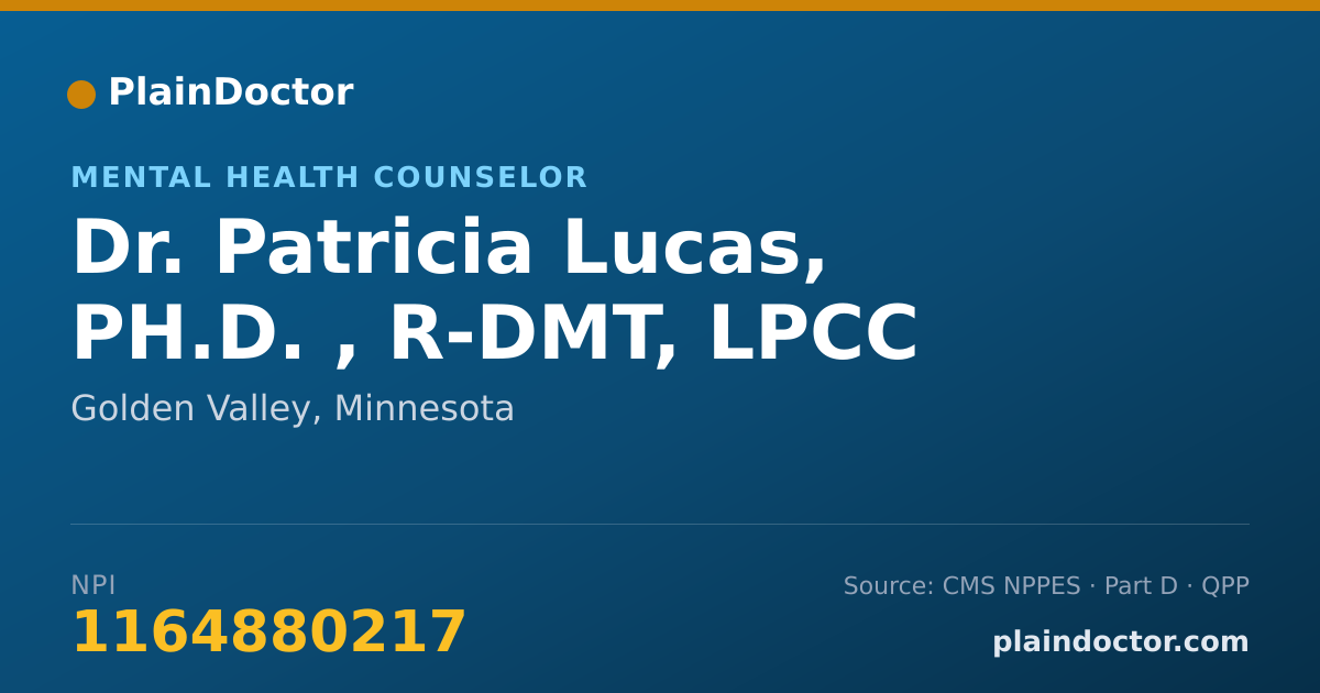 Shareable card for Patricia Lucas, PH.D. , R-DMT, LPCC - Mental Health Counselor, Golden Valley, MN
