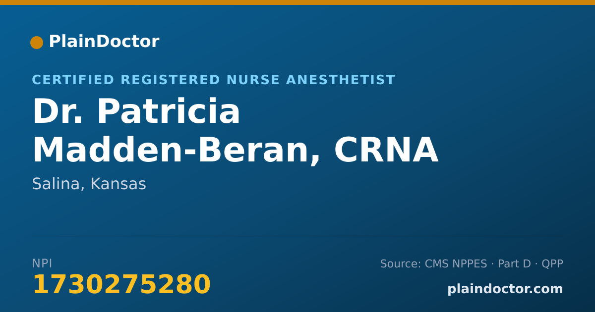 Shareable card for Patricia Madden-Beran, CRNA - Certified Registered Nurse Anesthetist, Salina, KS