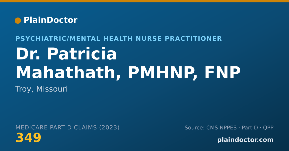 Shareable card for Patricia Mahathath, PMHNP, FNP - Psychiatric/Mental Health Nurse Practitioner, Troy, MO