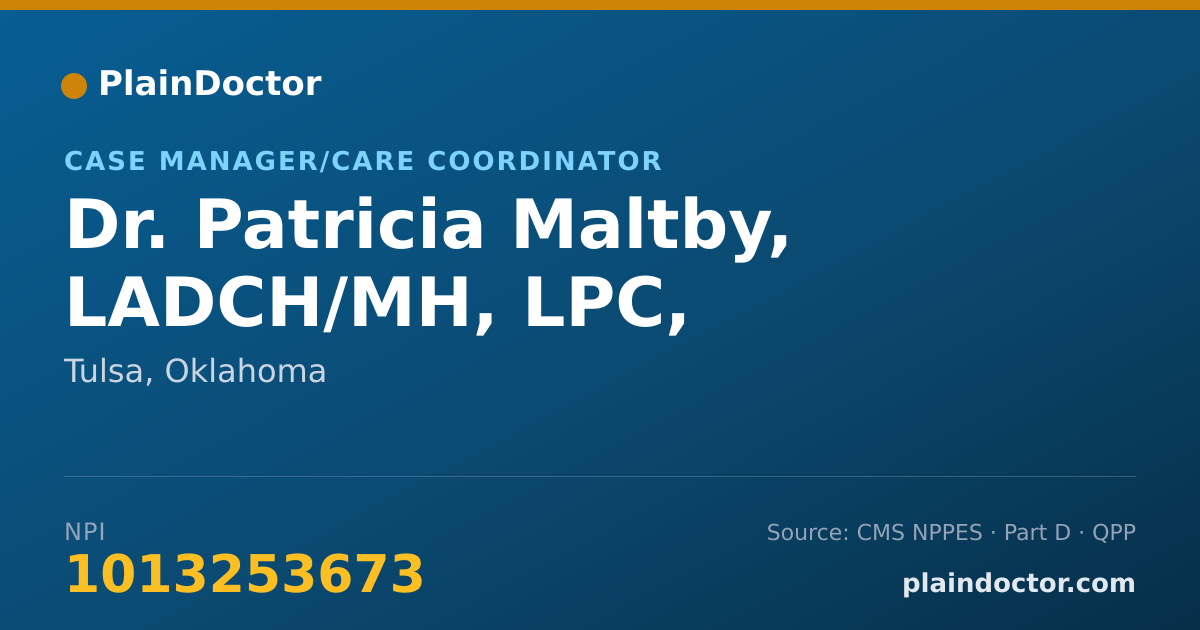 Shareable card for Patricia Maltby, LADCH/MH, LPC, - Case Manager/Care Coordinator, Tulsa, OK