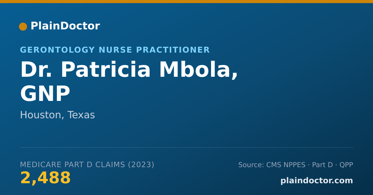 Shareable card for Patricia Mbola, GNP - Gerontology Nurse Practitioner, Houston, TX