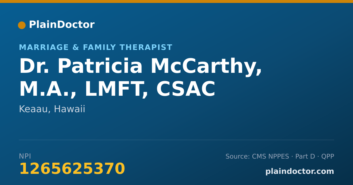 Shareable card for Patricia McCarthy, M.A., LMFT, CSAC - Marriage & Family Therapist, Keaau, HI
