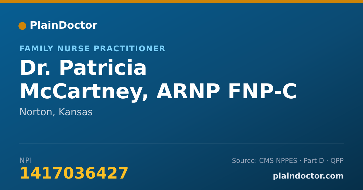 Shareable card for Patricia McCartney, ARNP FNP-C - Family Nurse Practitioner, Norton, KS