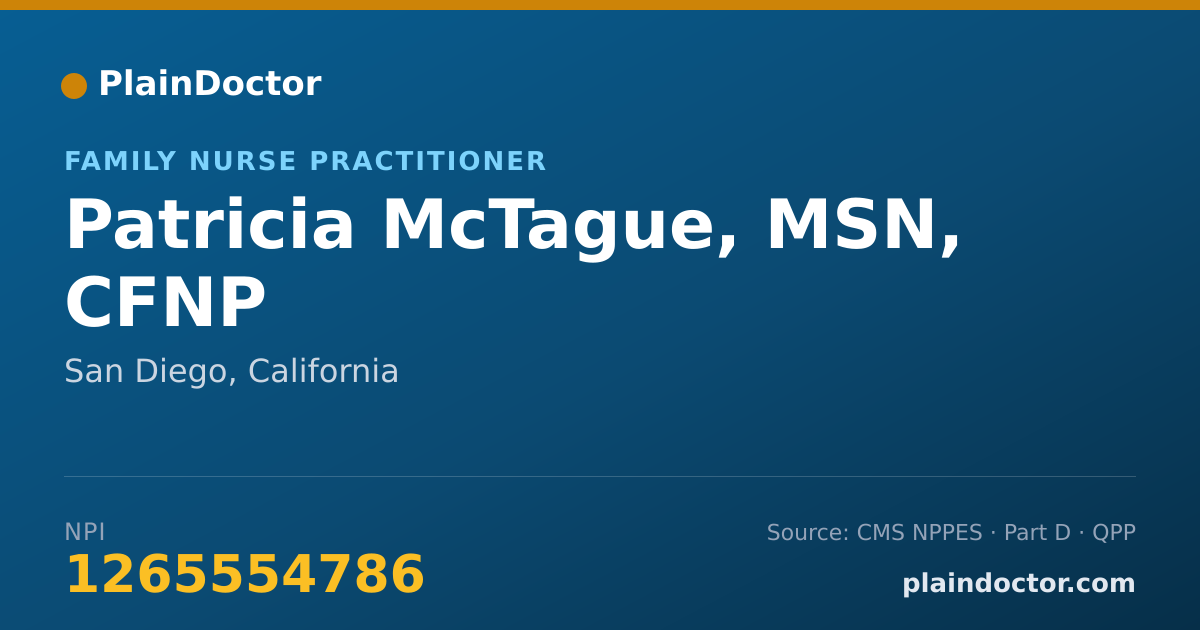 Shareable card for Patricia McTague, MSN, CFNP - Family Nurse Practitioner, San Diego, CA
