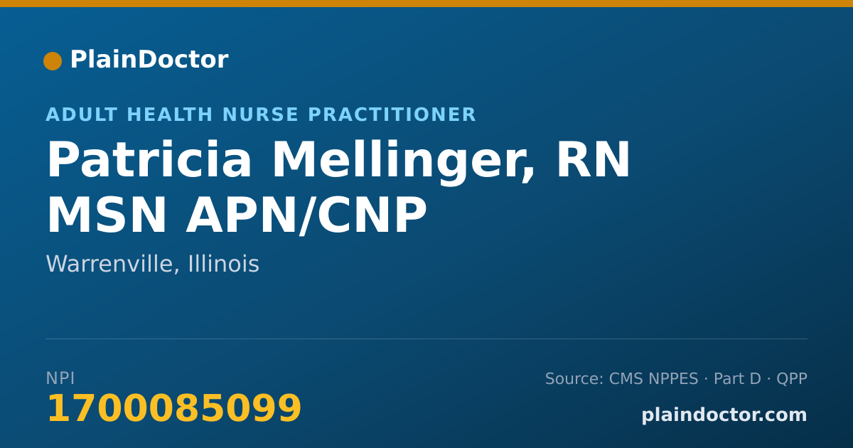 Shareable card for Patricia Mellinger, RN MSN APN/CNP - Adult Health Nurse Practitioner, Warrenville, IL