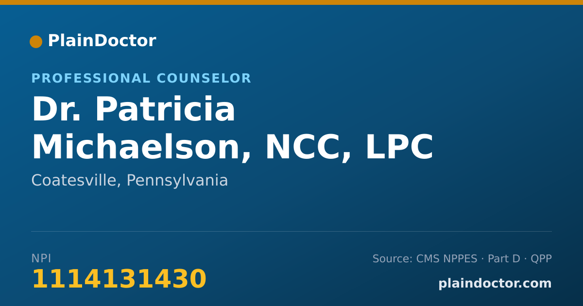 Shareable card for Patricia Michaelson, NCC, LPC - Professional Counselor, Coatesville, PA