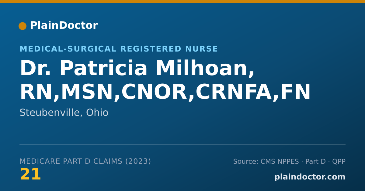 Shareable card for Patricia Milhoan, RN,MSN,CNOR,CRNFA,FN - Medical-Surgical Registered Nurse, Steubenville, OH