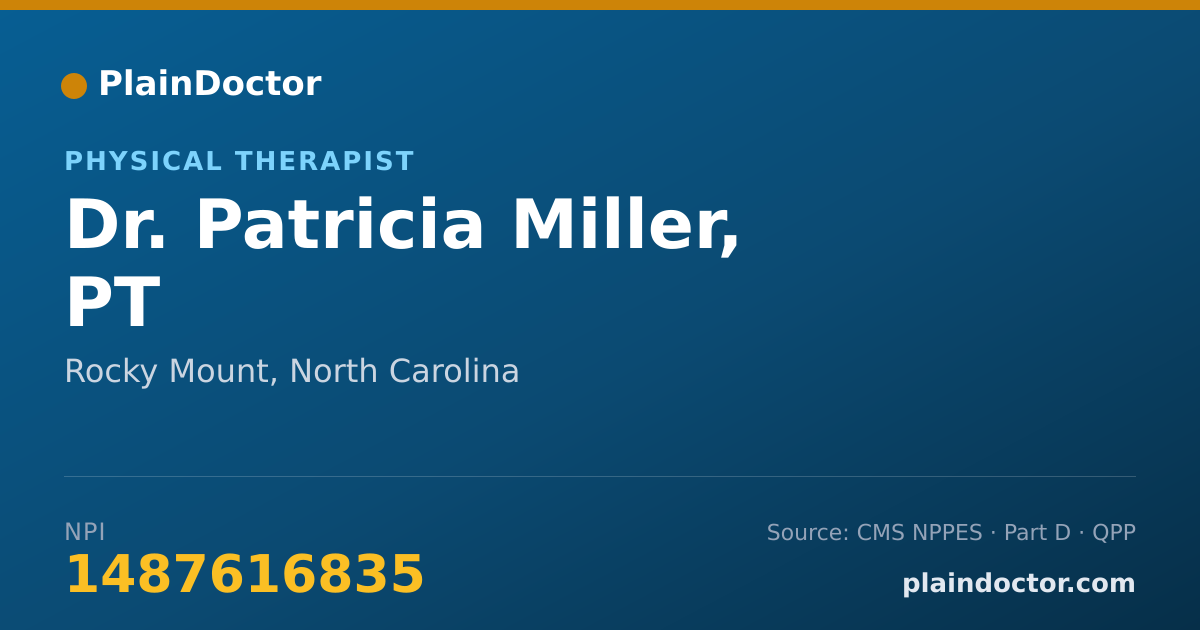 Shareable card for Patricia Miller, PT - Physical Therapist, Rocky Mount, NC