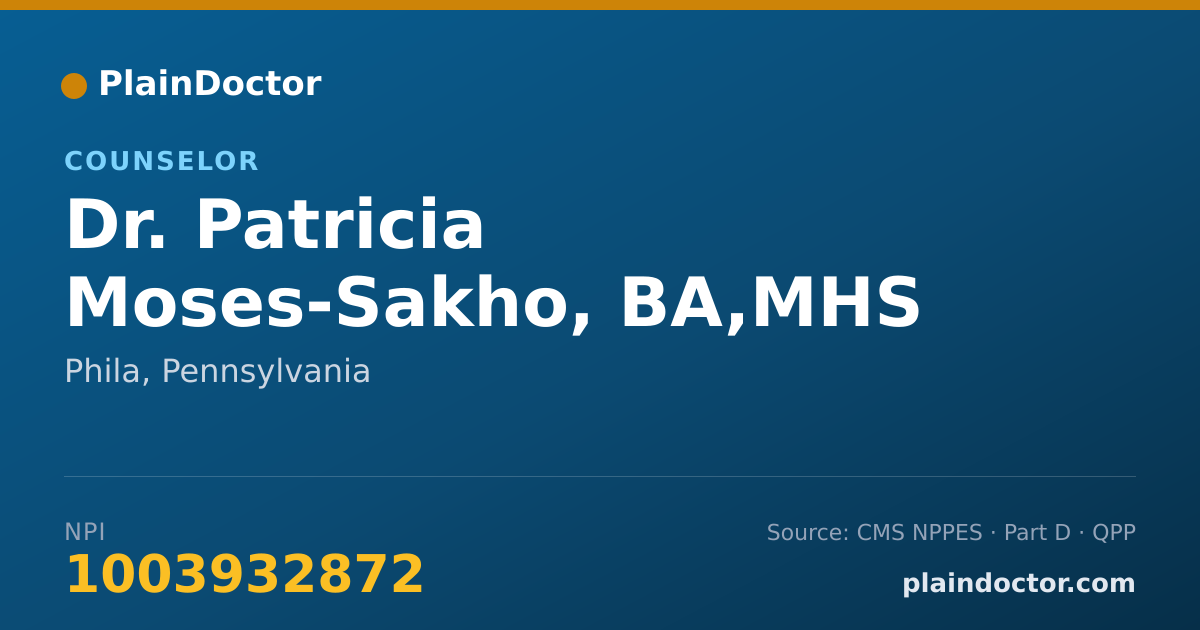 Shareable card for Patricia Moses-Sakho, BA,MHS - Counselor, Phila, PA