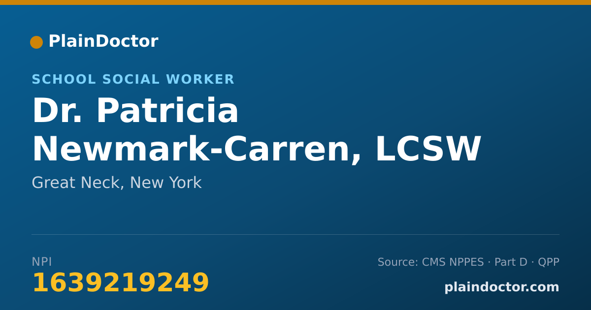 Shareable card for Patricia Newmark-Carren, LCSW - School Social Worker, Great Neck, NY