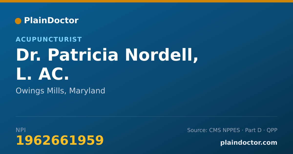 Shareable card for Patricia Nordell, L. AC. - Acupuncturist, Owings Mills, MD