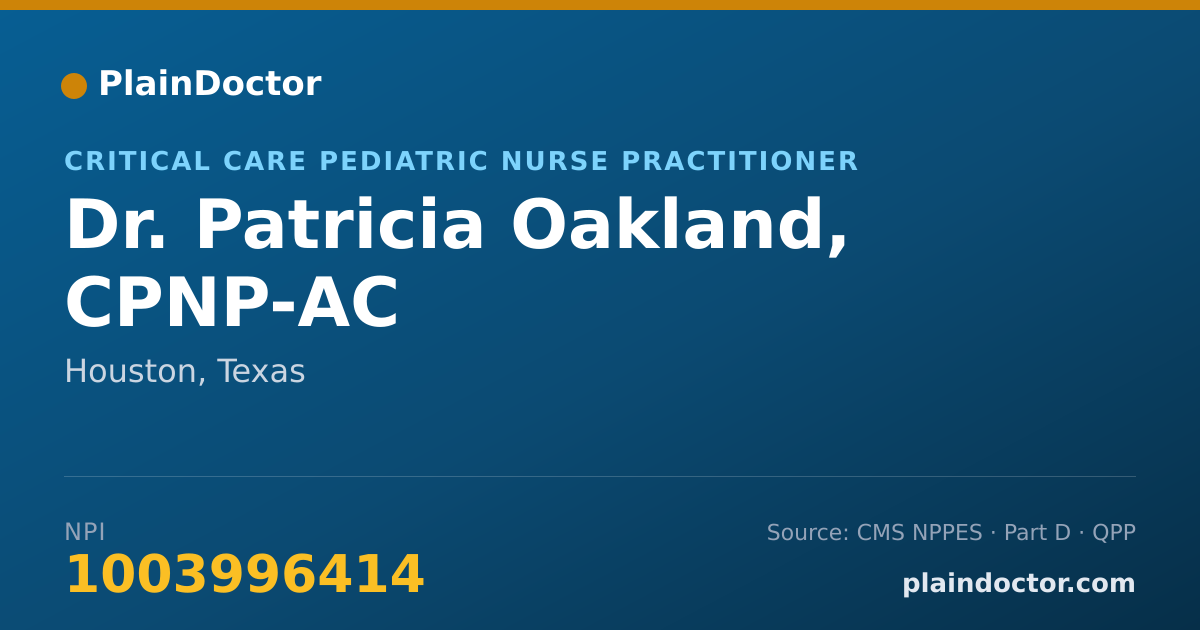 Shareable card for Patricia Oakland, CPNP-AC - Critical Care Pediatric Nurse Practitioner, Houston, TX