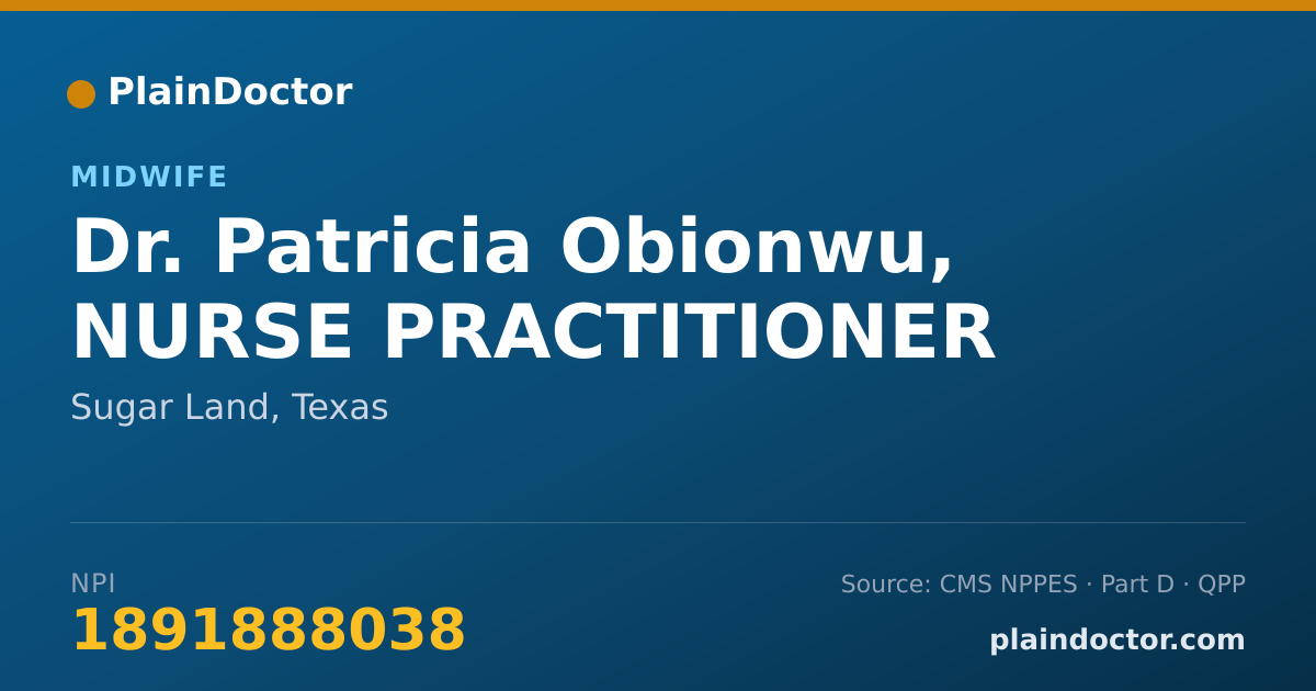 Shareable card for Patricia Obionwu, NURSE PRACTITIONER - Midwife, Sugar Land, TX