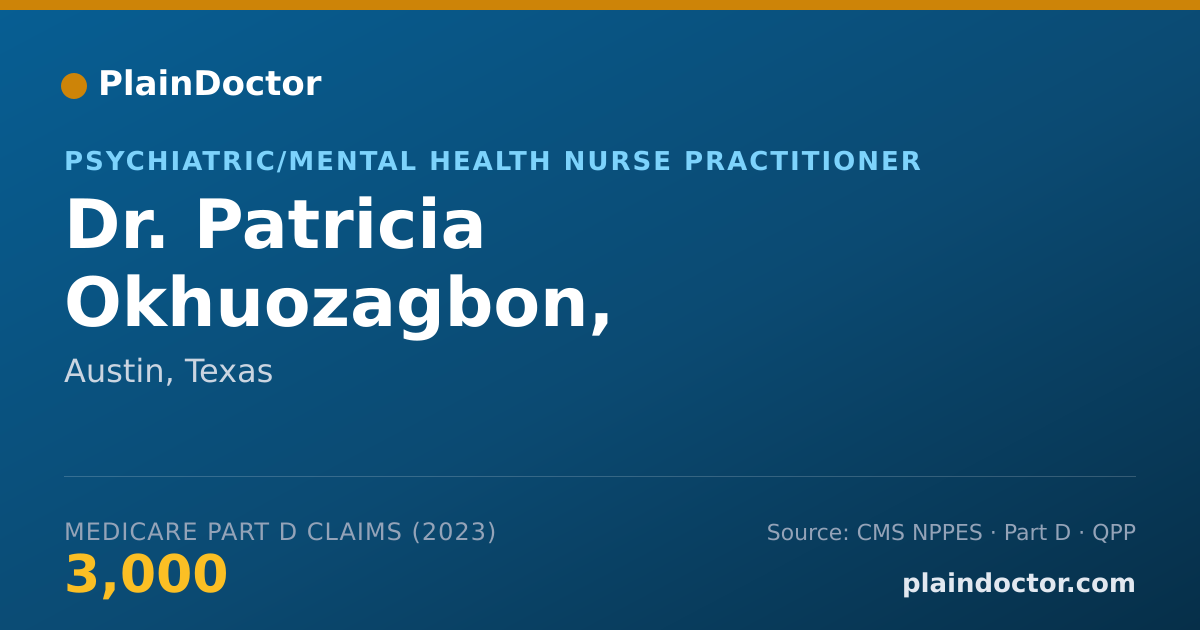 Shareable card for Patricia Okhuozagbon, APRN,PMHNP-BC - Psychiatric/Mental Health Nurse Practitioner, Austin, TX