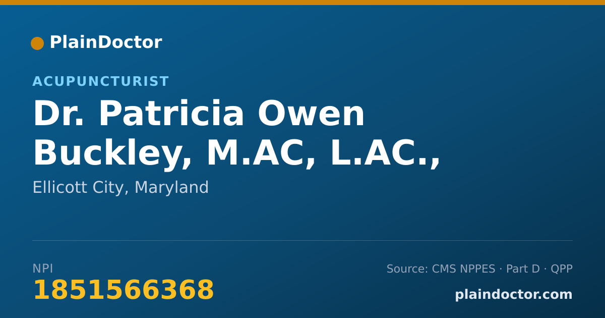 Shareable card for Patricia Owen Buckley, M.AC, L.AC., DIPLOMA - Acupuncturist, Ellicott City, MD