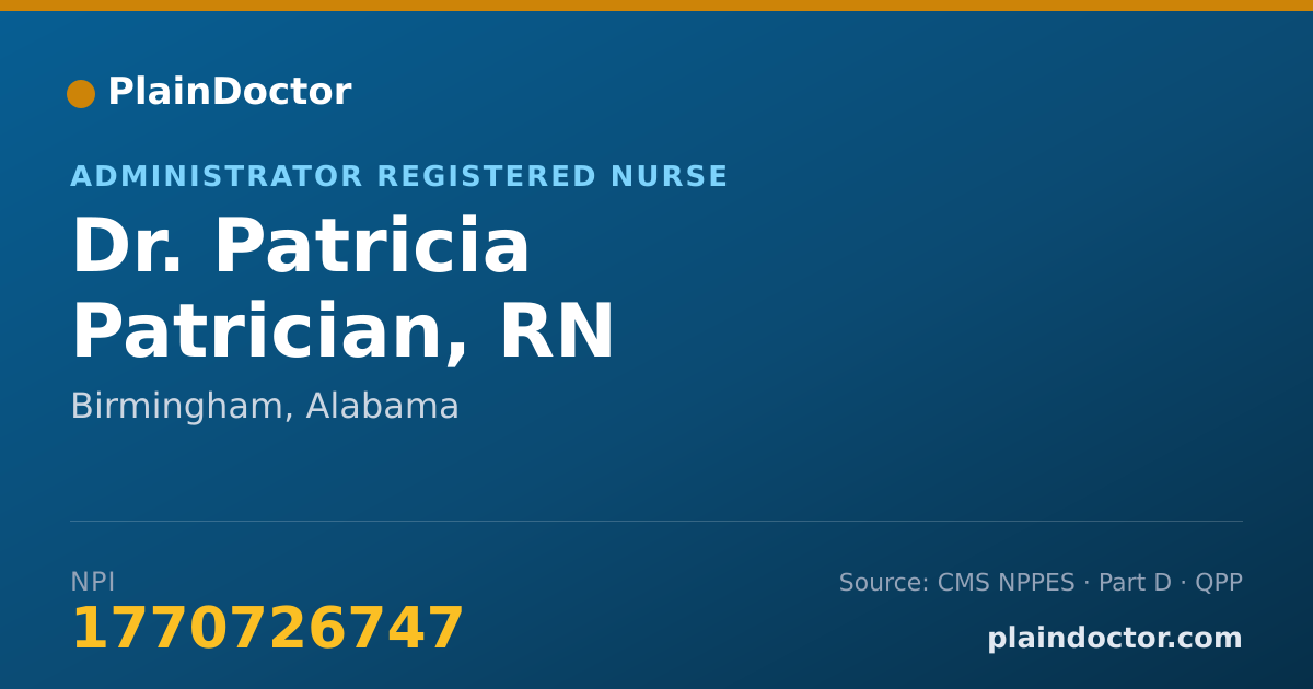 Shareable card for Patricia Patrician, RN - Administrator Registered Nurse, Birmingham, AL