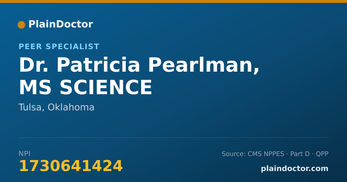 Shareable card for Patricia Pearlman, MS SCIENCE - Peer Specialist, Tulsa, OK