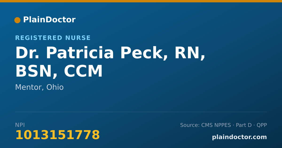 Shareable card for Patricia Peck, RN, BSN, CCM - Registered Nurse, Mentor, OH