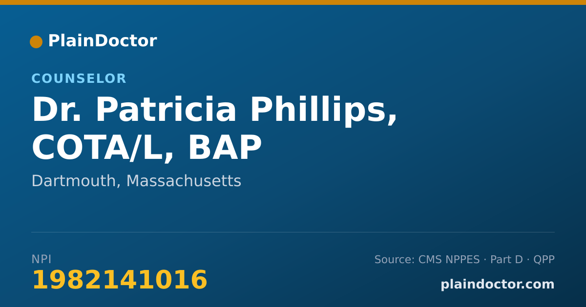 Shareable card for Patricia Phillips, COTA/L, BAP - Counselor, Dartmouth, MA