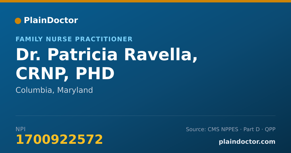Shareable card for Patricia Ravella, CRNP, PHD - Family Nurse Practitioner, Columbia, MD