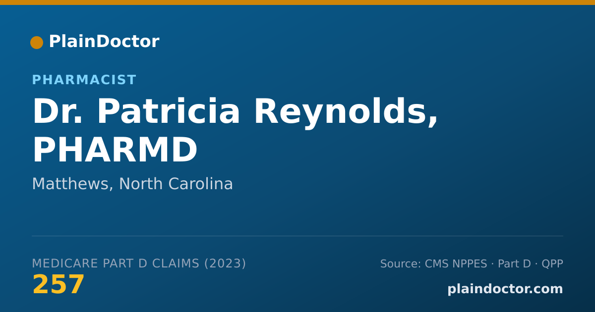 Shareable card for Patricia Reynolds, PHARMD - Pharmacist, Matthews, NC