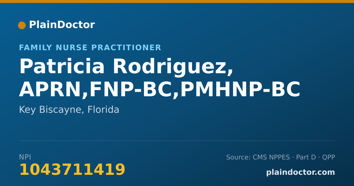Shareable card for Patricia Rodriguez, APRN,FNP-BC,PMHNP-BC - Family Nurse Practitioner, Key Biscayne, FL