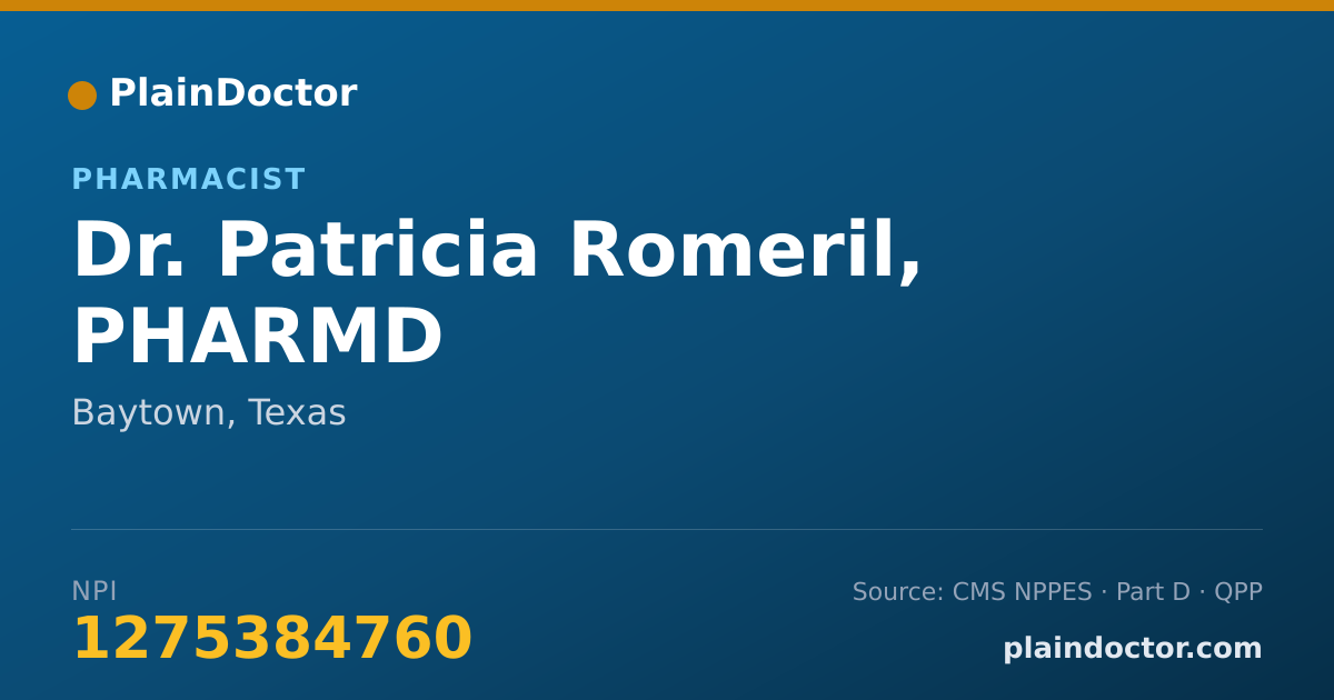 Shareable card for Patricia Romeril, PHARMD - Pharmacist, Baytown, TX
