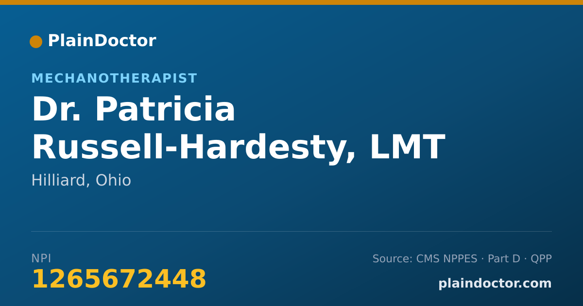Shareable card for Patricia Russell-Hardesty, LMT - Mechanotherapist, Hilliard, OH
