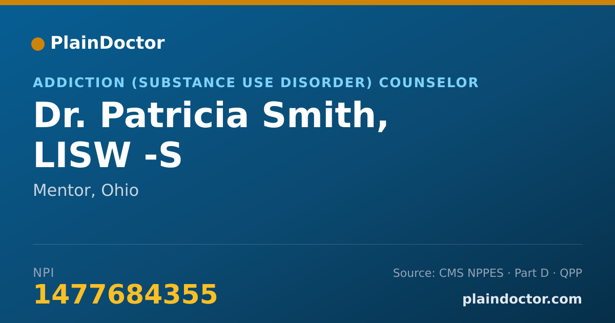 Shareable card for Patricia Smith, LISW -S - Addiction (Substance Use Disorder) Counselor, Mentor, OH