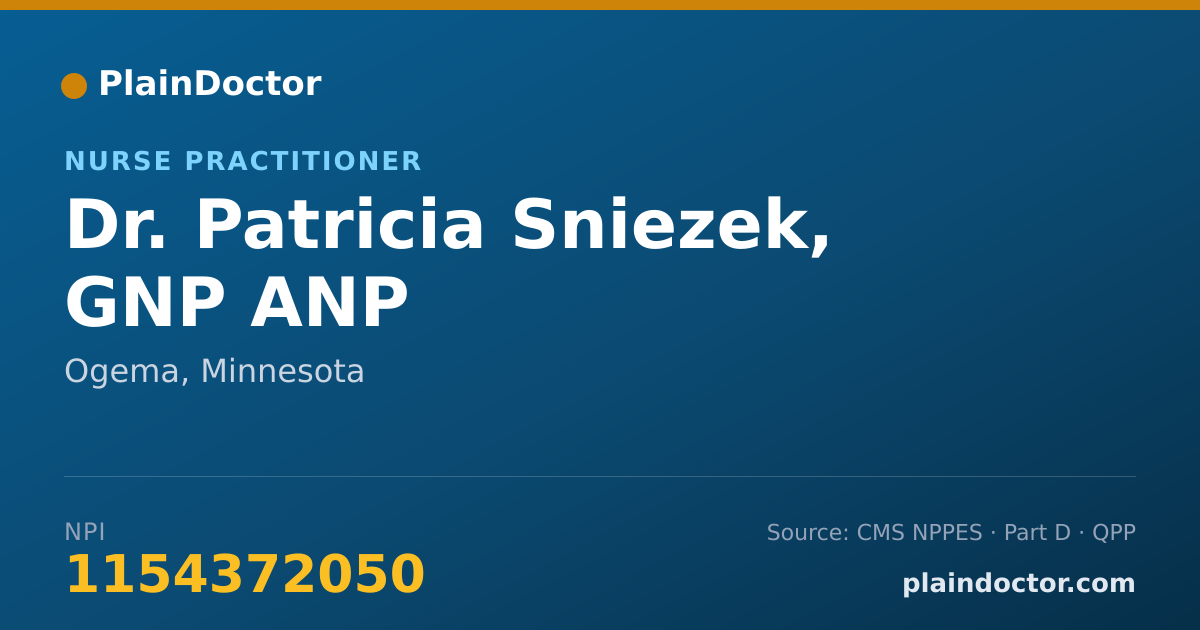 Shareable card for Patricia Sniezek, GNP ANP - Nurse Practitioner, Ogema, MN