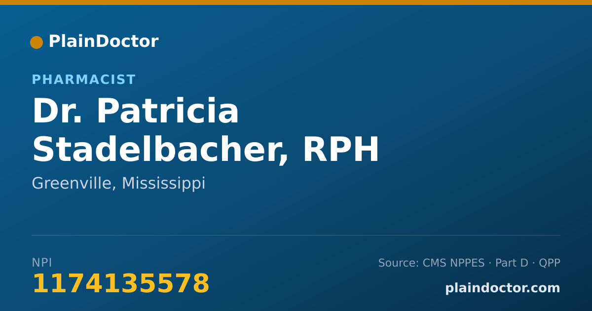 Shareable card for Patricia Stadelbacher, RPH - Pharmacist, Greenville, MS