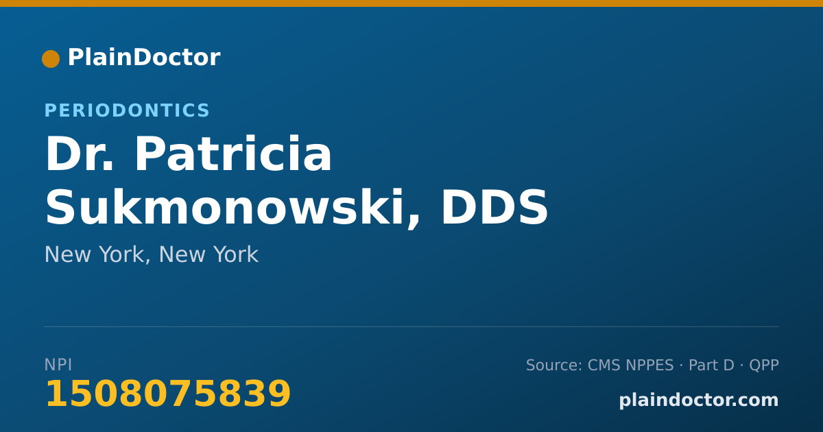 Shareable card for Patricia Sukmonowski, DDS - Periodontics, New York, NY