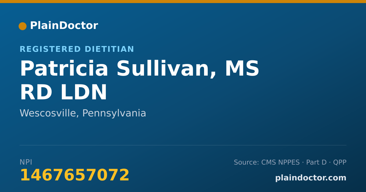 Shareable card for Patricia Sullivan, MS RD LDN - Registered Dietitian, Wescosville, PA