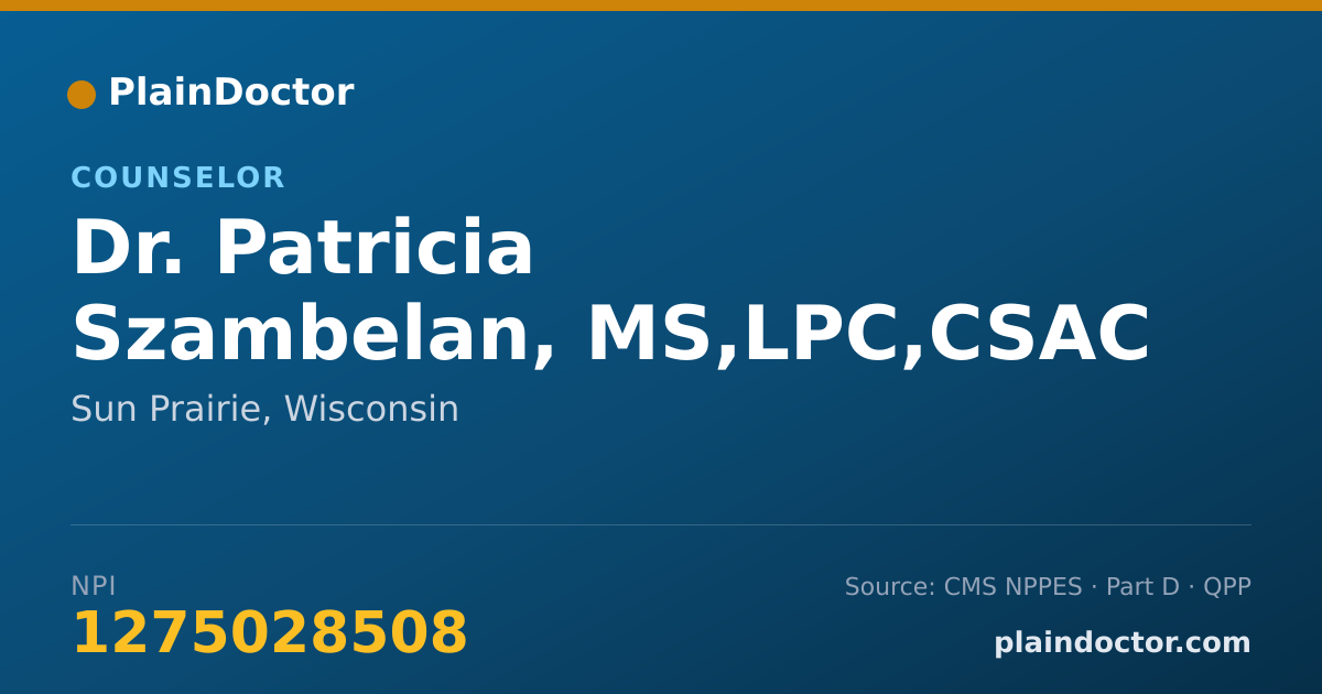 Shareable card for Patricia Szambelan, MS,LPC,CSAC - Counselor, Sun Prairie, WI