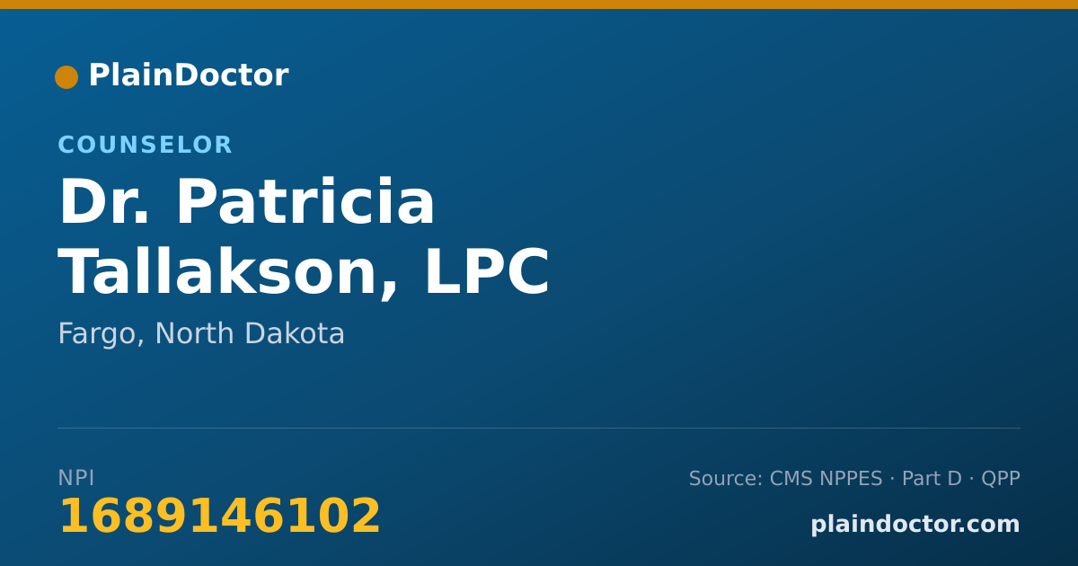 Shareable card for Patricia Tallakson, LPC - Counselor, Fargo, ND