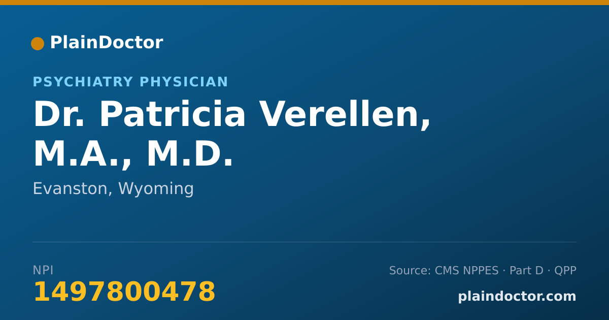 Shareable card for Patricia Verellen, M.A., M.D. - Psychiatry Physician, Evanston, WY