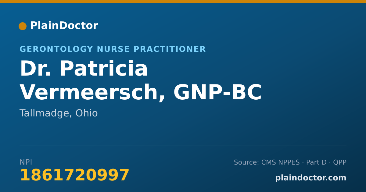 Shareable card for Patricia Vermeersch, GNP-BC - Gerontology Nurse Practitioner, Tallmadge, OH