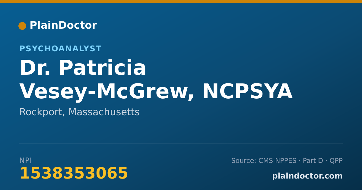 Shareable card for Patricia Vesey-McGrew, NCPSYA - Psychoanalyst, Rockport, MA