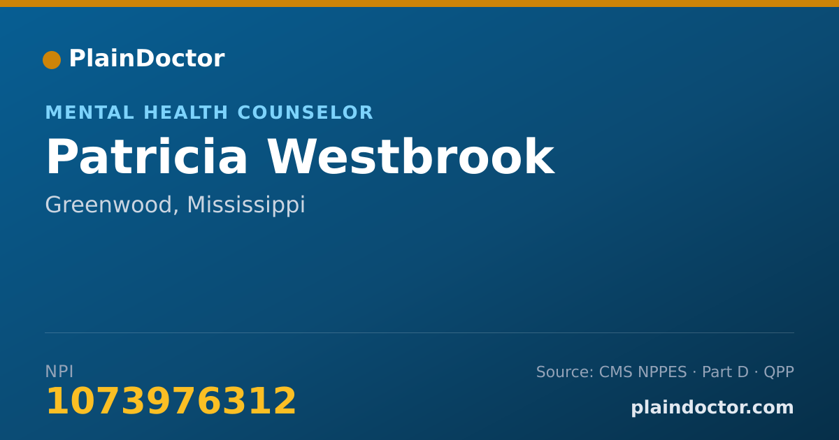 Shareable card for Patricia Westbrook - Mental Health Counselor, Greenwood, MS
