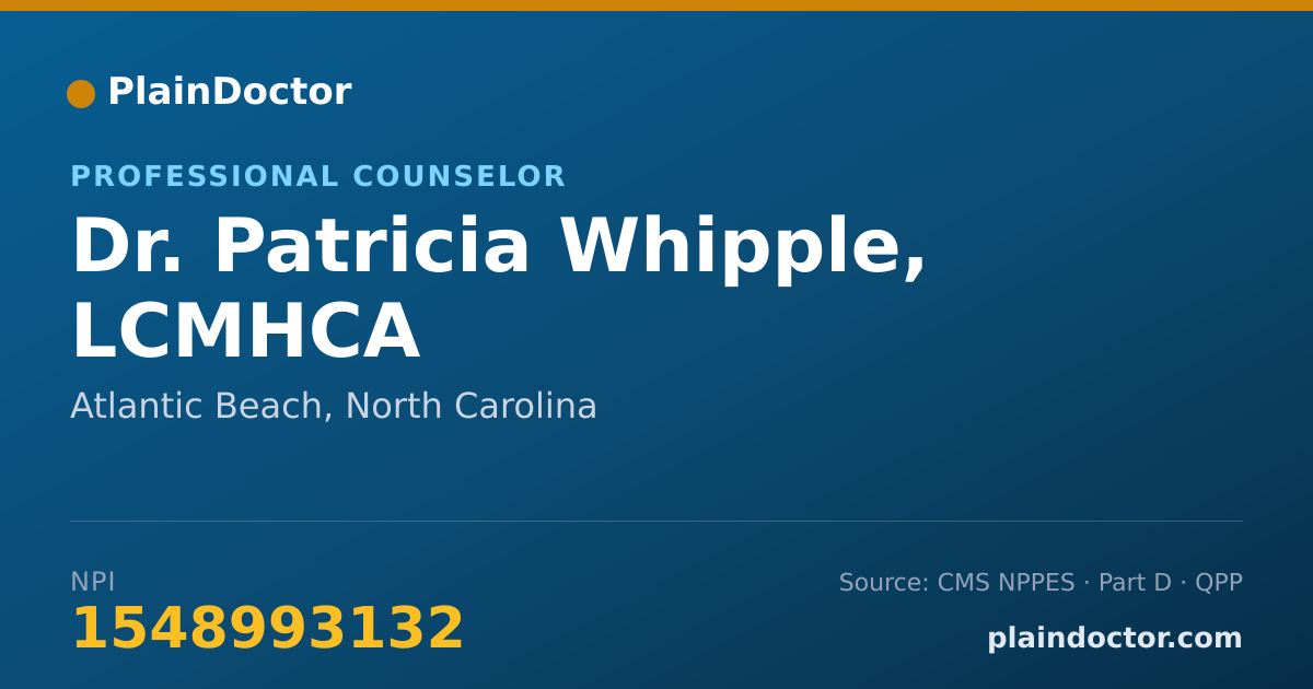Shareable card for Patricia Whipple, LCMHCA - Professional Counselor, Atlantic Beach, NC