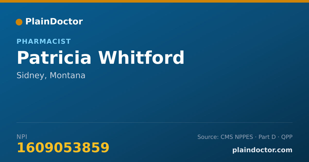 Shareable card for Patricia Whitford - Pharmacist, Sidney, MT