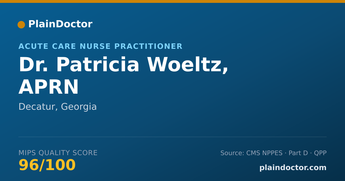 Shareable card for Patricia Woeltz, APRN - Acute Care Nurse Practitioner, Decatur, GA